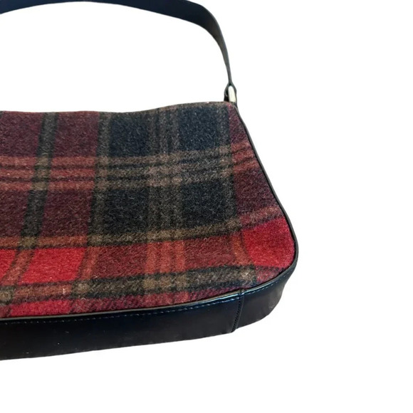 Eddie Bauer 100% Wool Plaid Mini Purse Handbag Leather Trim Small Women's - Picture 3 of 8